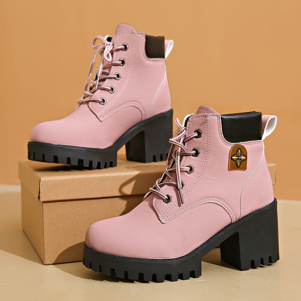 Chunky Heel Plus Size Martin Boots - Fashionable All-Match Style