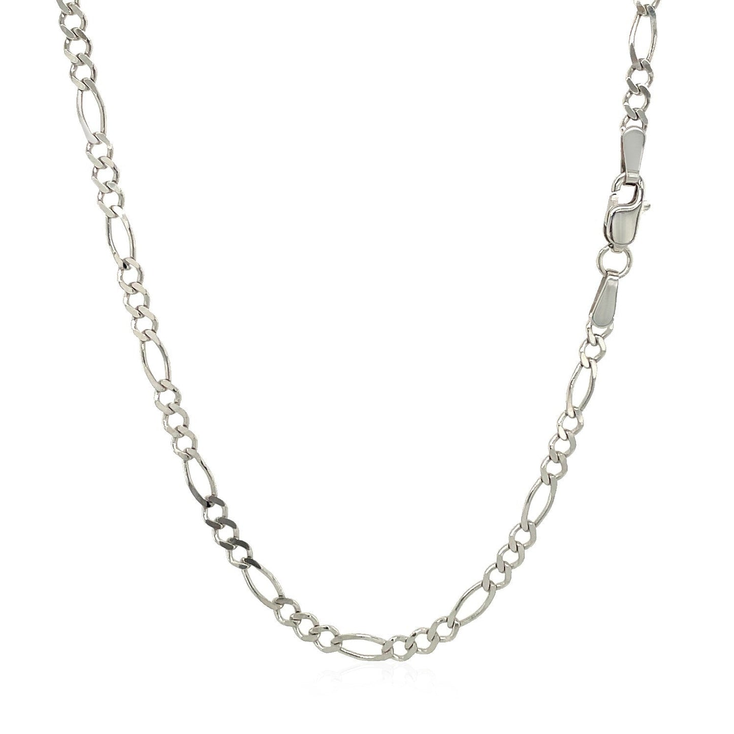 Cadena Figaro Sólida de Oro Blanco de 14k de 2.6mm