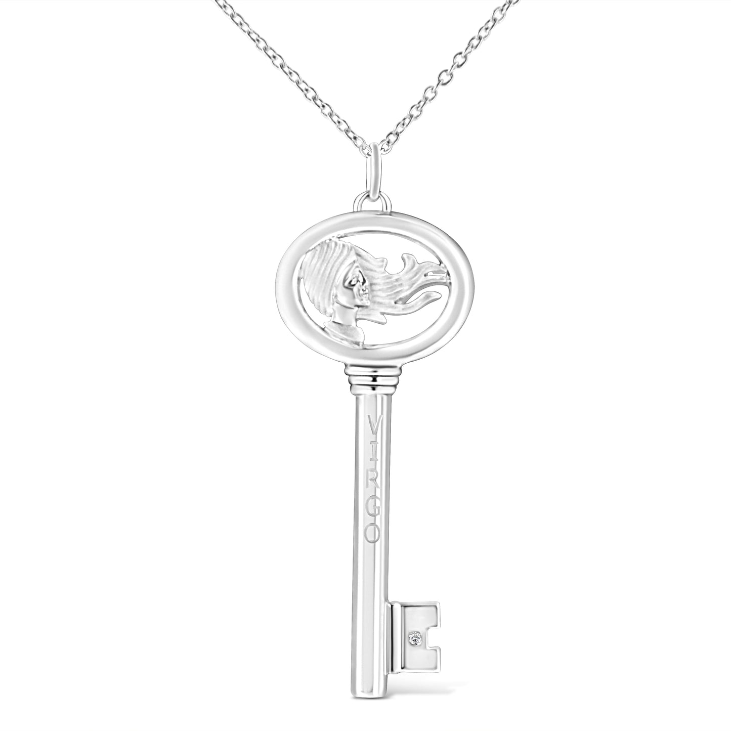 Collier Pendentif Clé du Zodiaque Vierge en Argent Sterling .925
