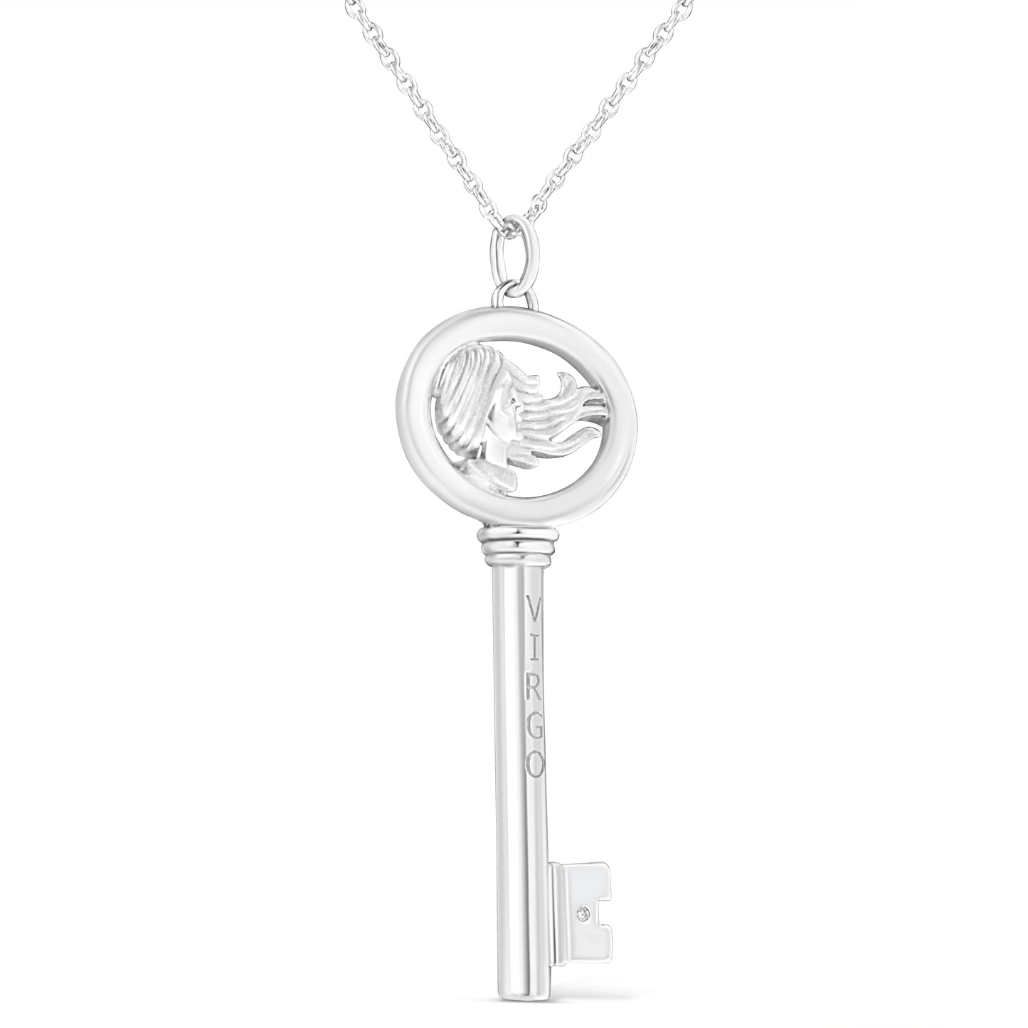 Collier Pendentif Clé du Zodiaque Vierge en Argent Sterling .925