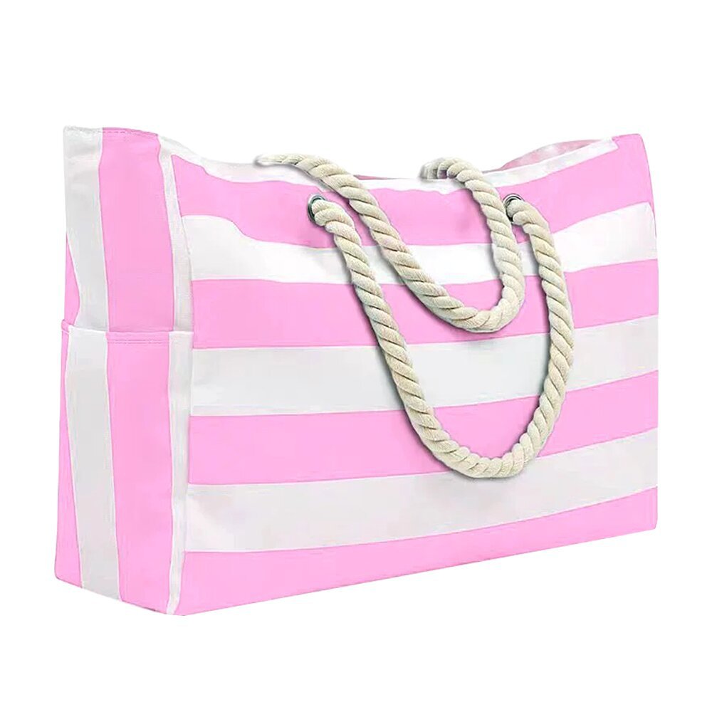 Embroidered Striped Beach Bag with Spacious Design