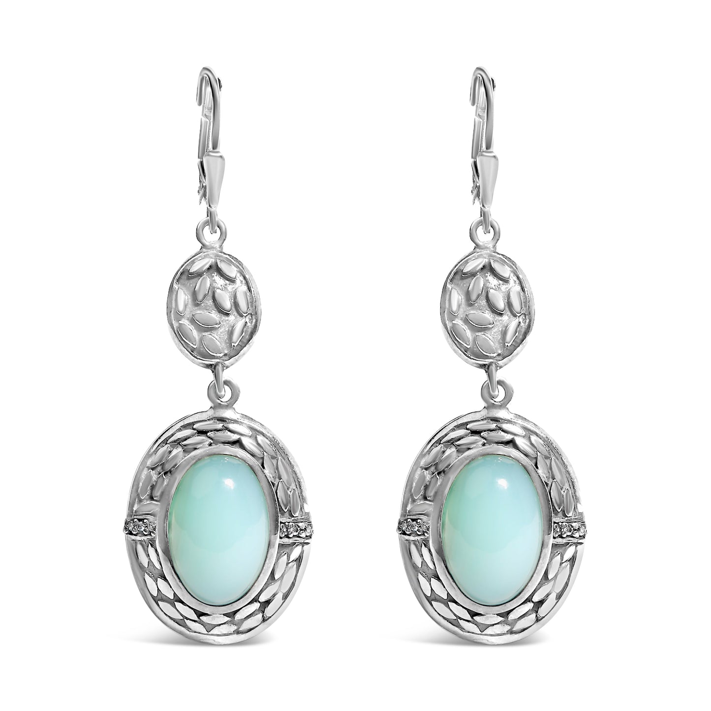 Boucles d'oreilles en argent sterling .925 avec accents de chalcedoine et de diamant