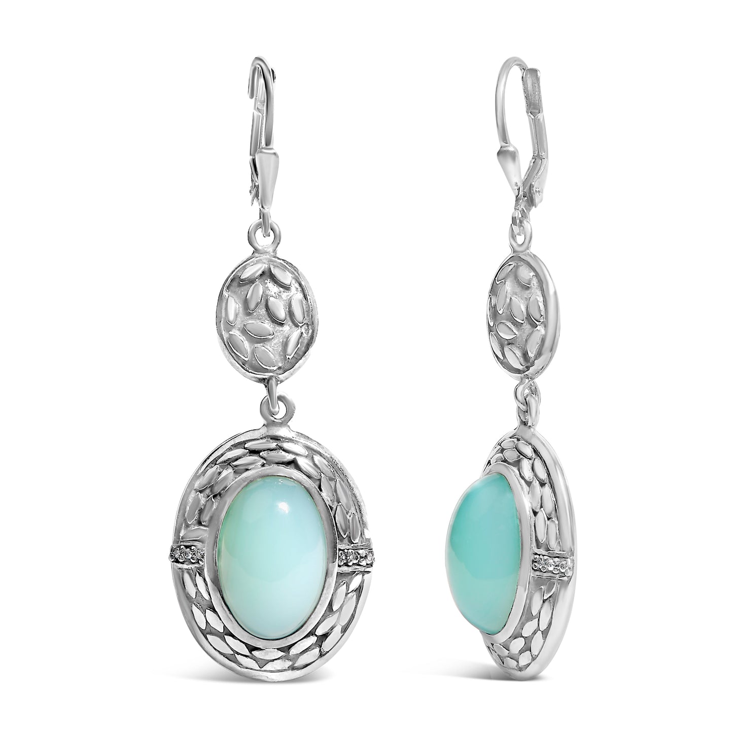 Boucles d'oreilles en argent sterling .925 avec accents de chalcedoine et de diamant