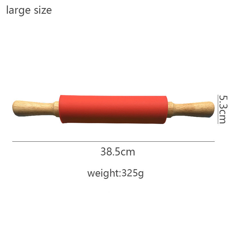 Wooden Handle Silicone Rolling Pin Rolling Pin Roller Flour Pin Small Medium And Large Household Baking Tools And Kitchenware - Korvel