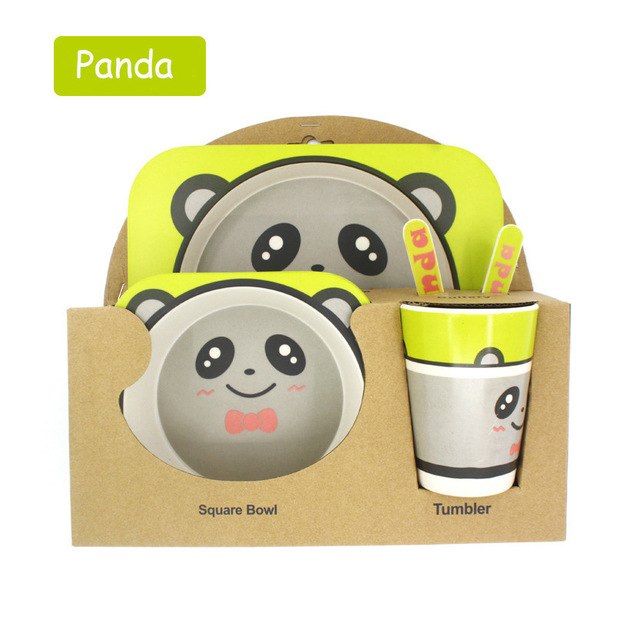 5pcs/set Children Baby Bamboo Fiber Tableware Baby Tableware Set Cartoon Animal Tableware Aet - Korvel