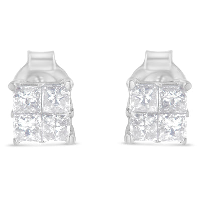 Pendientes de diamantes en oro blanco de 10K - 3/4 cttw