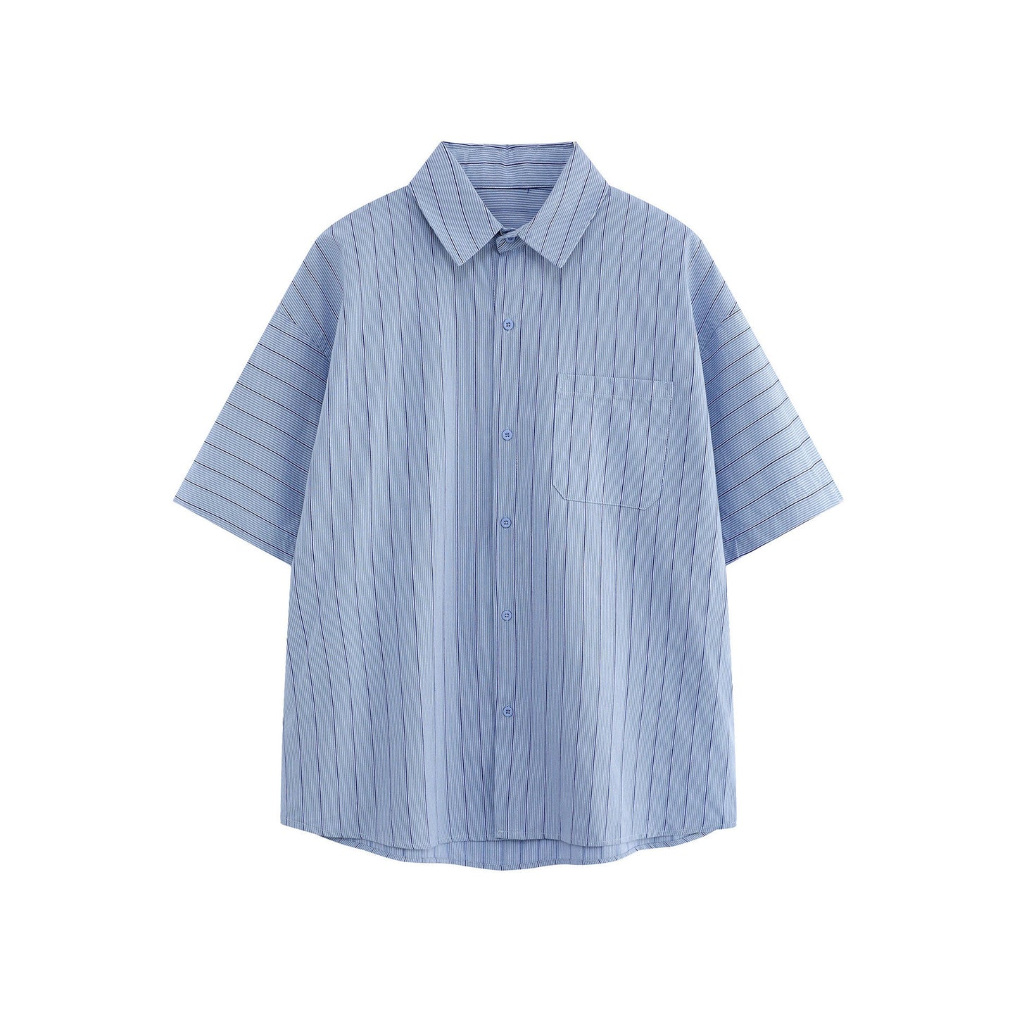 Patch Striped Casual Loose Short Sleeve Shirt for Men
