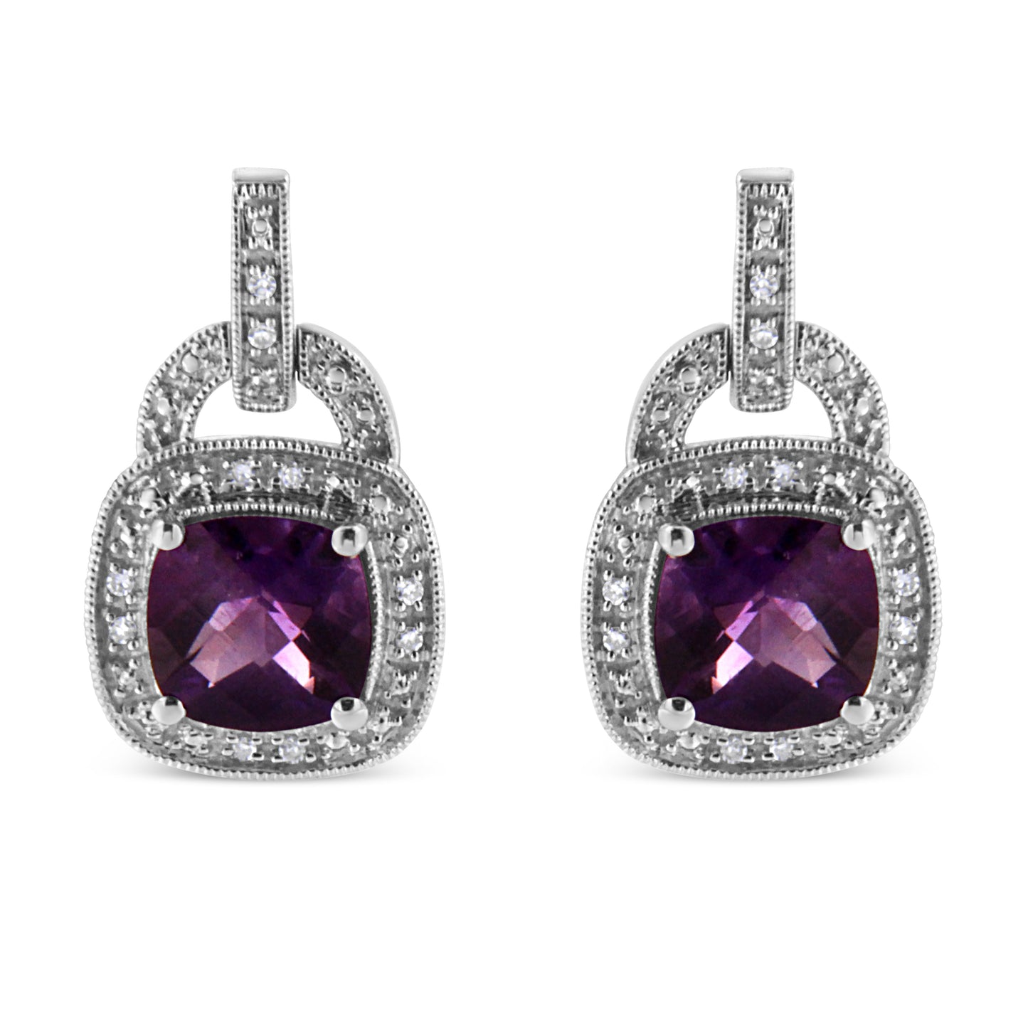 .925 Sterling Silver Amethyst & Diamond Accent Dangle Earrings