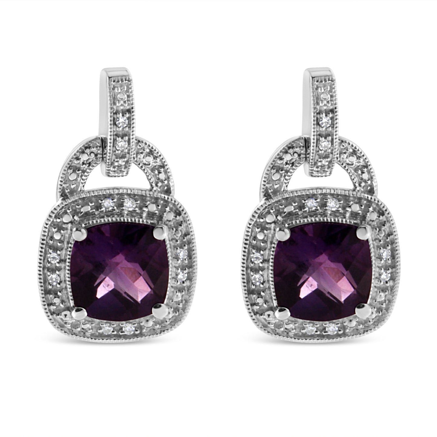 .925 Sterling Silver Amethyst & Diamond Accent Dangle Earrings