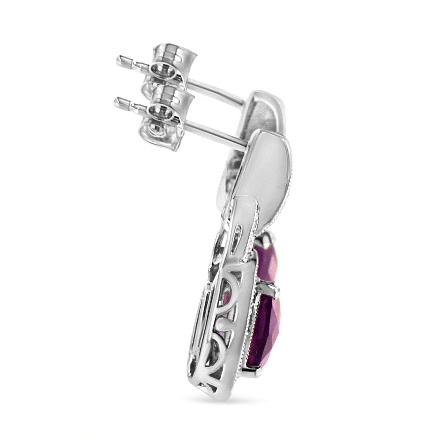 .925 Sterling Silver Amethyst & Diamond Accent Dangle Earrings