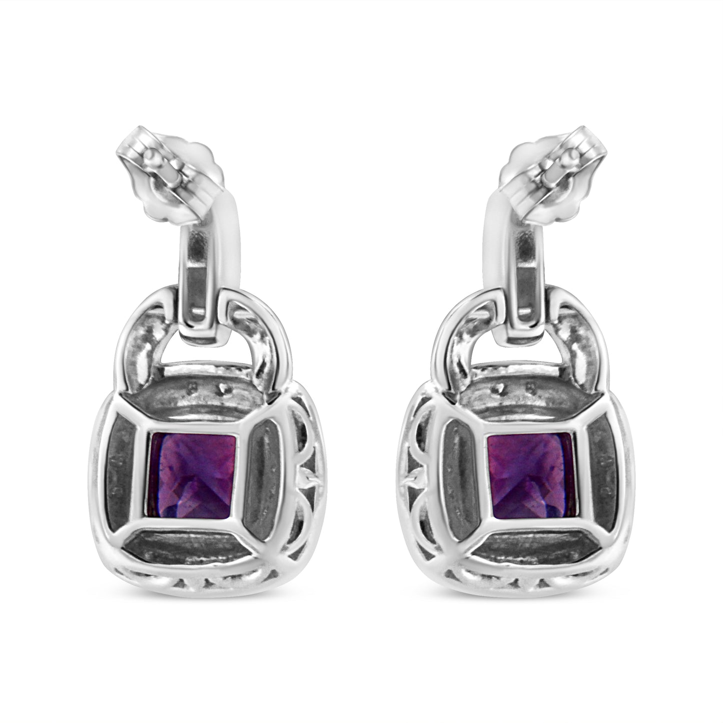 .925 Sterling Silver Amethyst & Diamond Accent Dangle Earrings