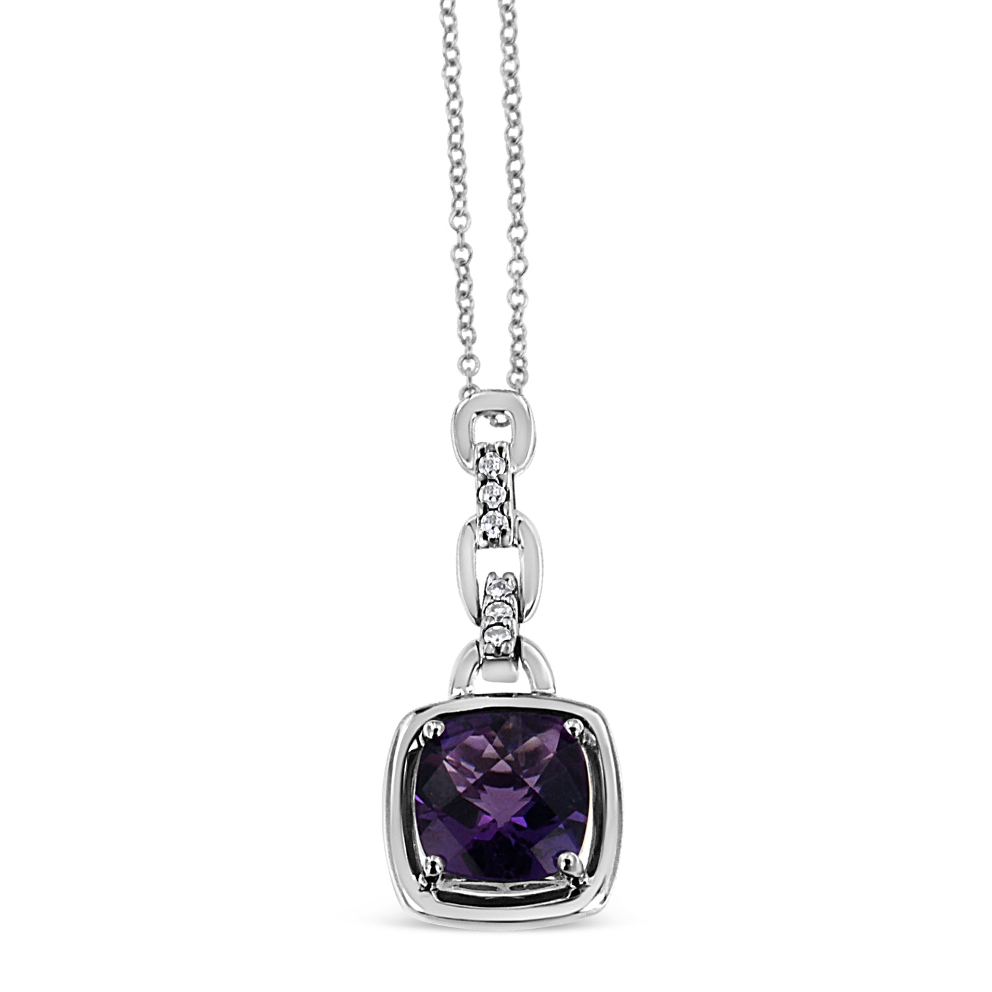 Collier Pendentif en Argent Sterling .925 avec Améthyste et Diamant