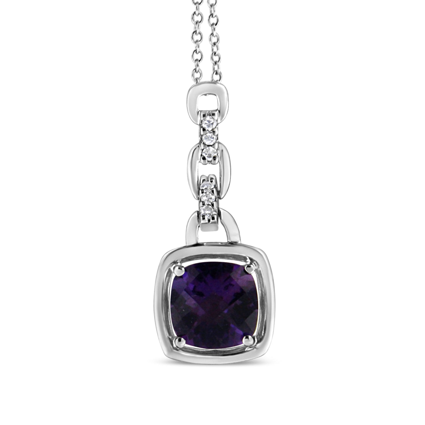 Collier Pendentif en Argent Sterling .925 avec Améthyste et Diamant