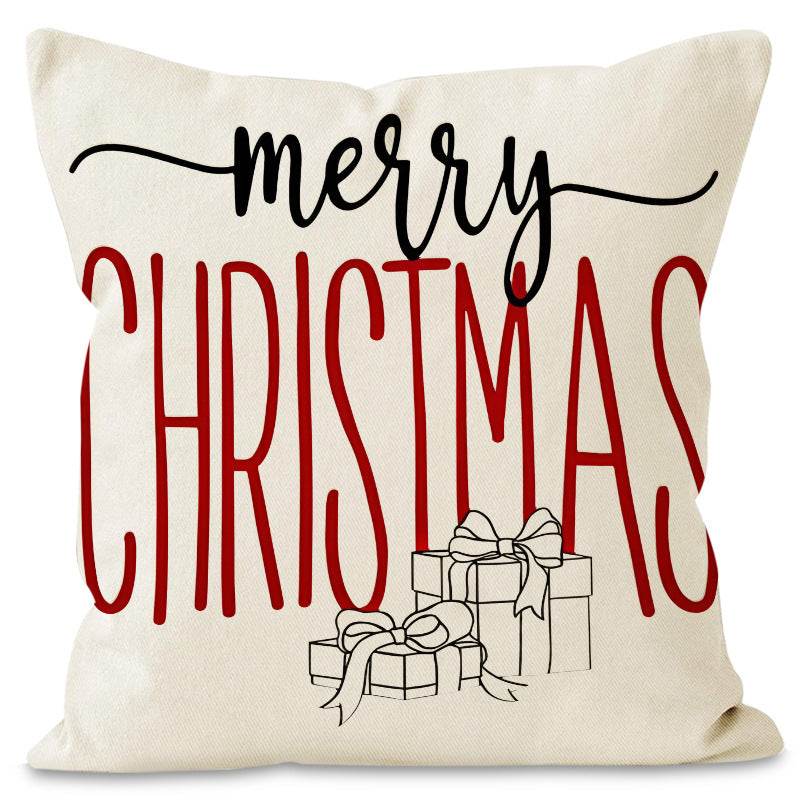 Christmas hat pillowcase linen Christmas tree letter print pillowcase holiday - Korvel