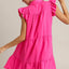Elegant Pink Plus Size Ruffle Cap Sleeve Dress