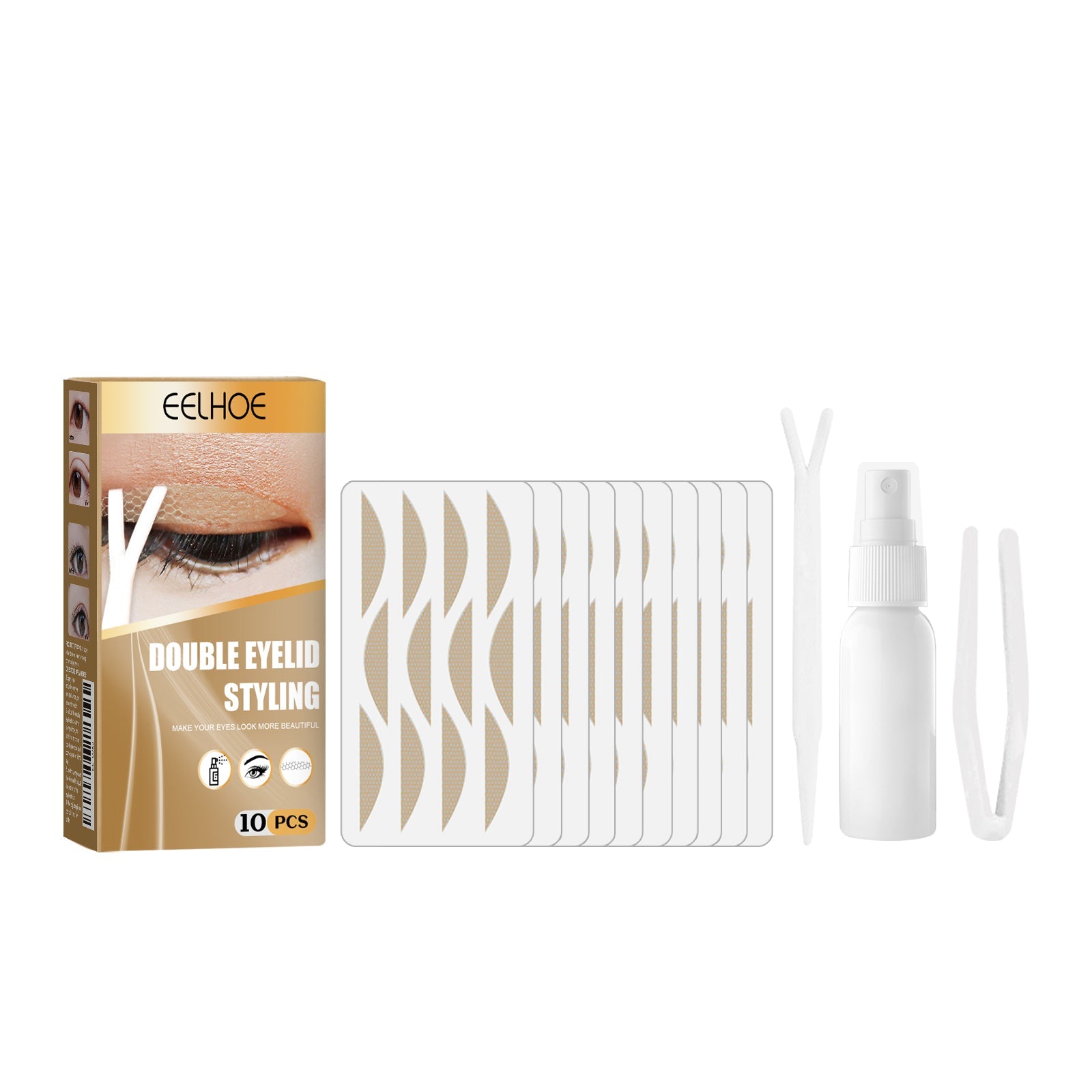 Double Eyelid Styling, Eyelet Lace Mesh Invisible Glue-Free Breathable Super Stick Long Lasting Clip Set - Korvel
