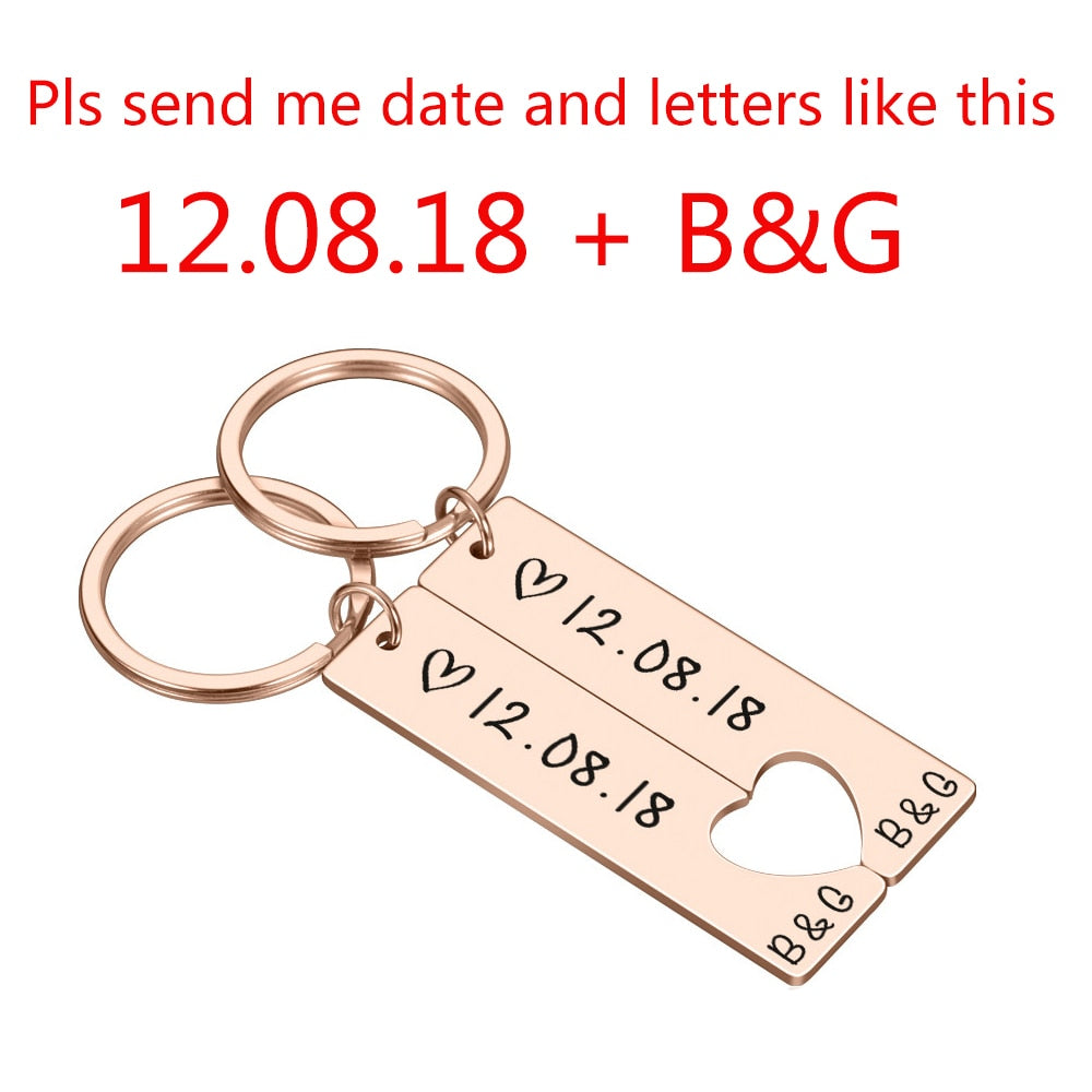 Personalized Heart Keychain Set  Engraved King Date and Name Love Keyring Gift for Couples Girlfriend Boyfriends Key Chain Rings - Korvel