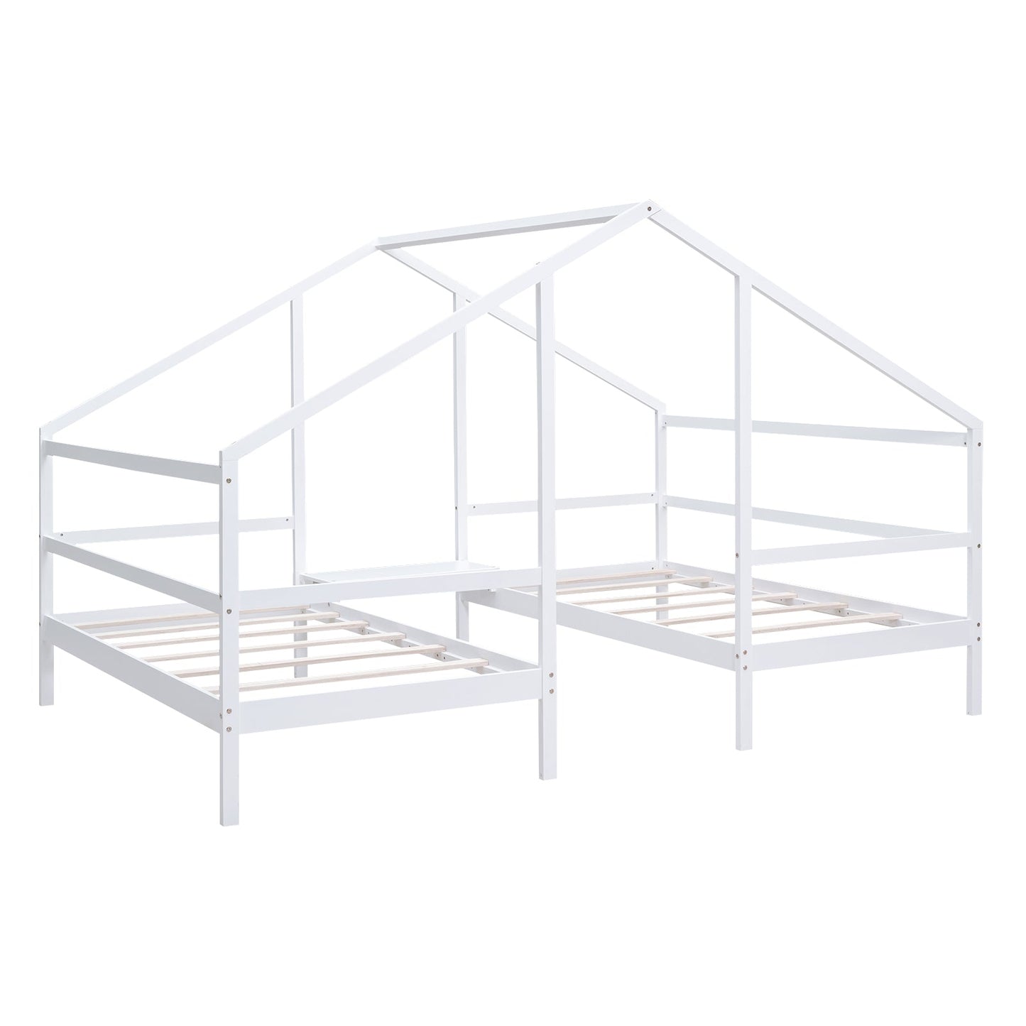 Cama Triangular de Tamaño Doble Twin con Mesa Incorporada - Blanca