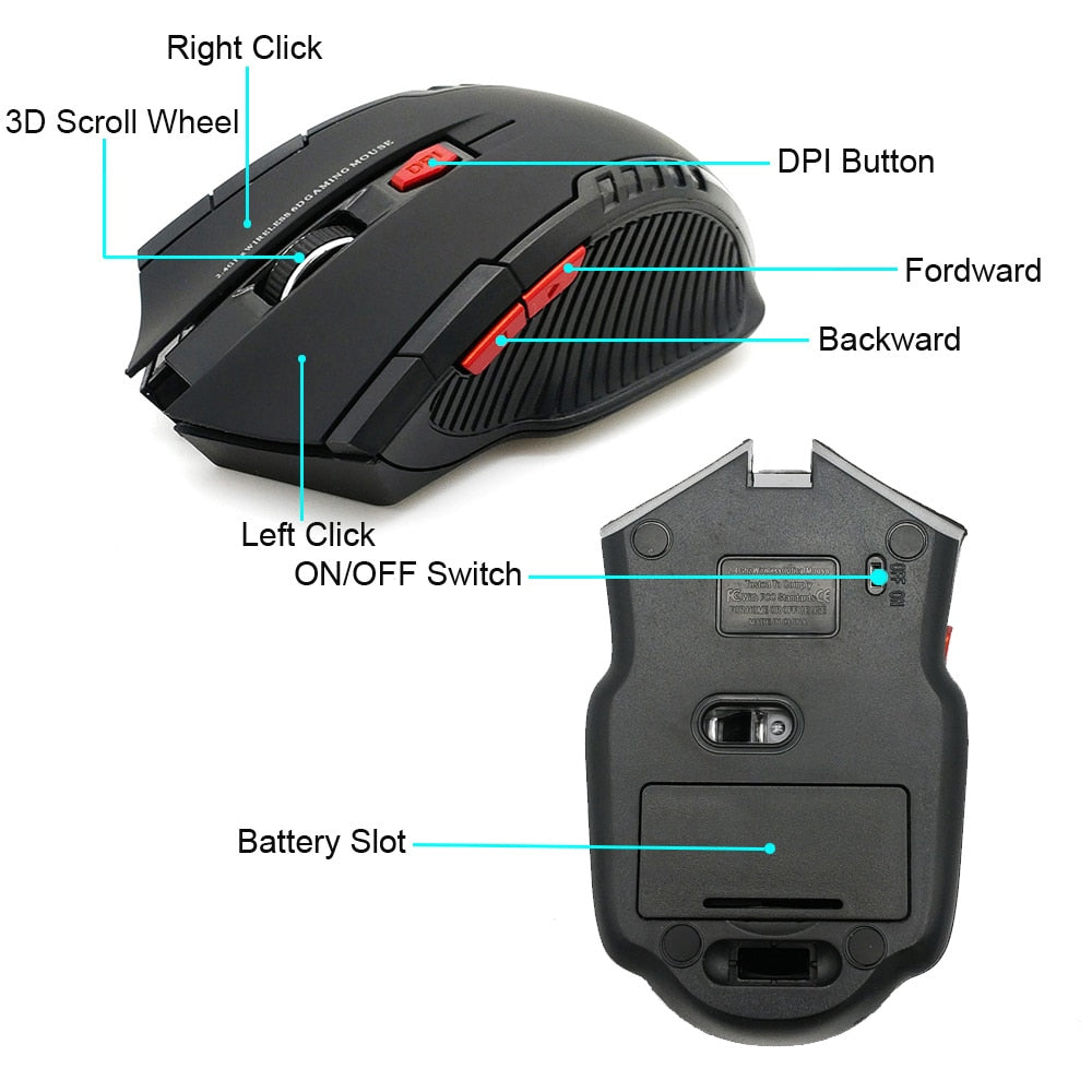 2.4GHz Wireless Mice With USB Receiver Gamer 2000DPI Mouse For Computer PC Laptop - Korvel