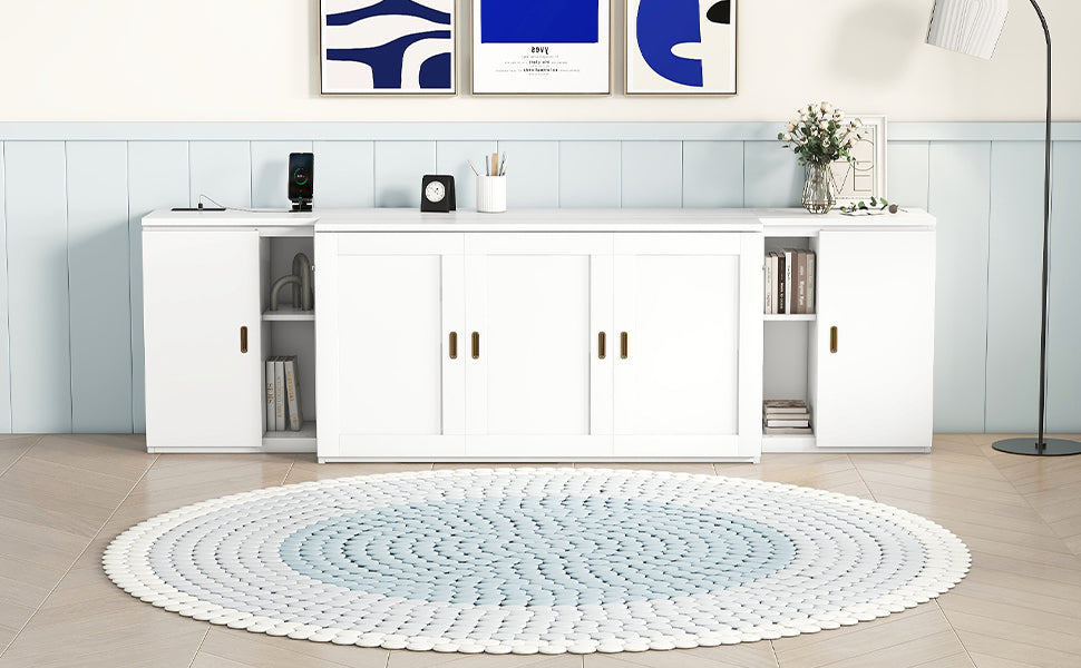 Lit Murphy Queen Size avec étagères et ports USB - Blanc