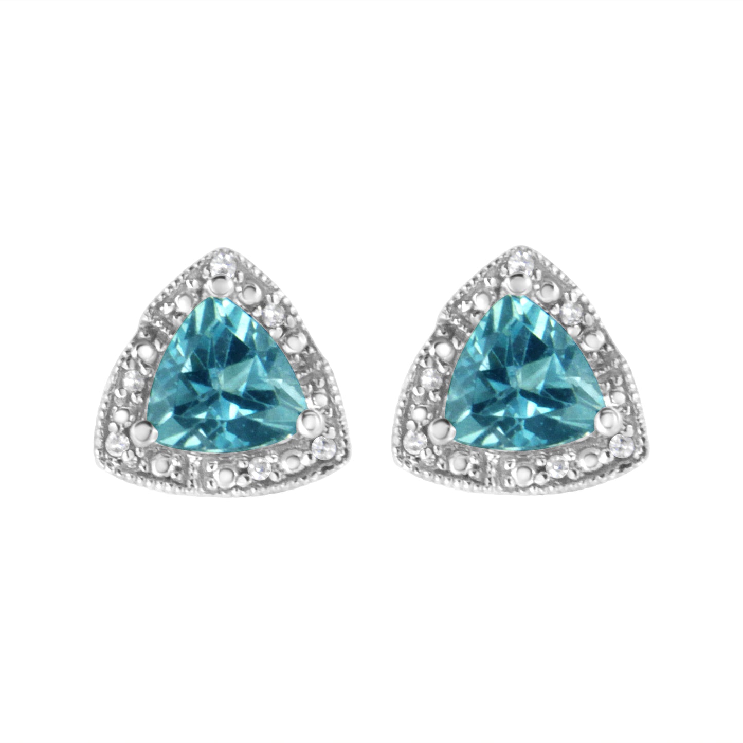 Boucles d'oreilles en argent sterling .925 avec topaze bleue taille trillion et accents en diamant