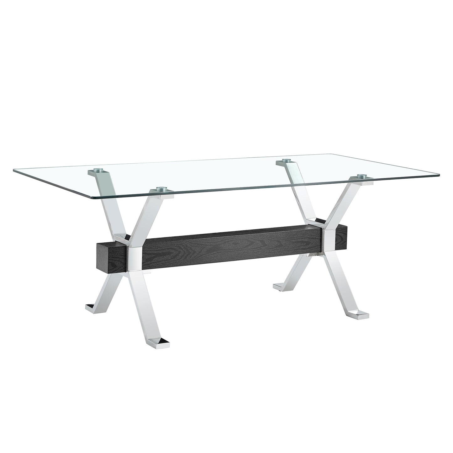 Dining table Modern tempered glass dining table Large modern office desk with silver plated metal legs and MDF crossbars - Korvel