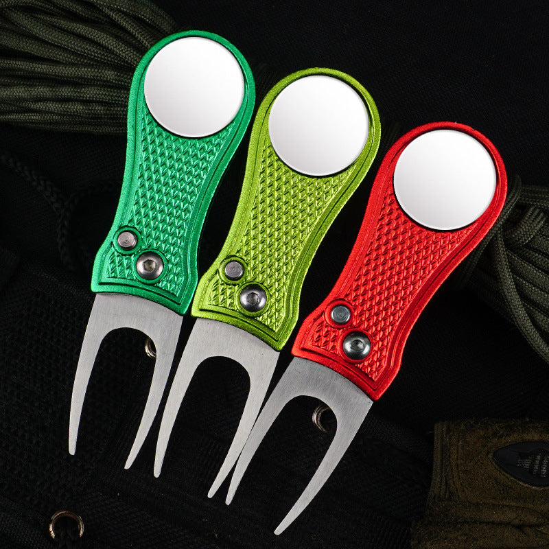 Golf Green Fork Aluminum Handle Folding Spring Repair Tool Gift New - Korvel