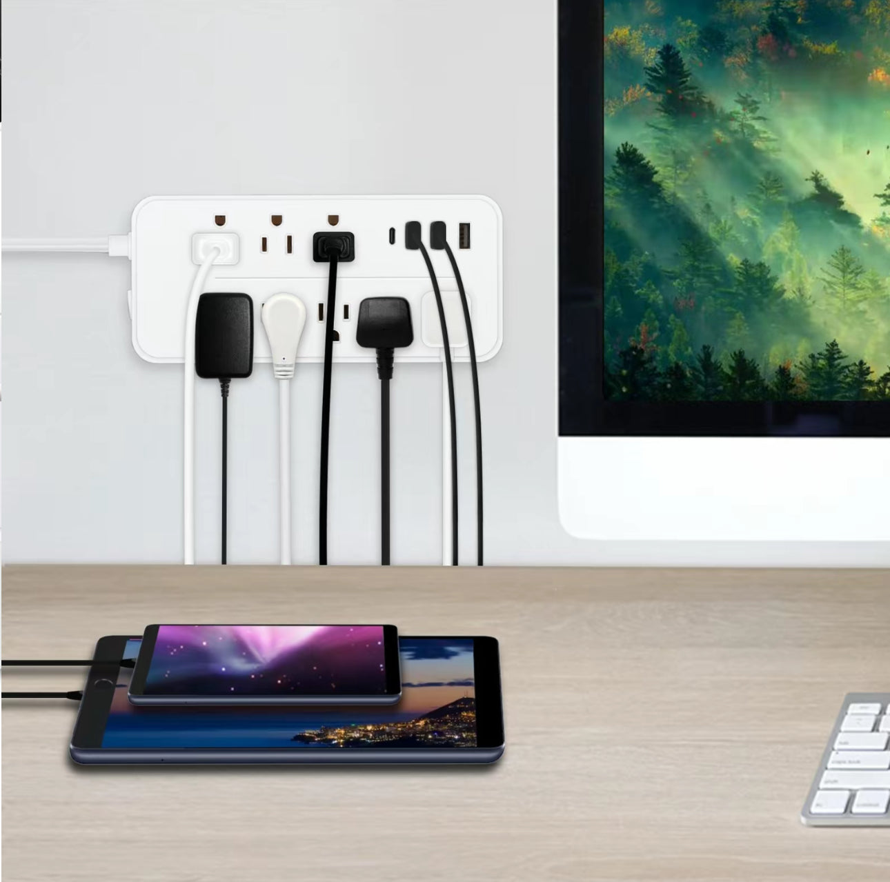 FlatCharge 8-Outlet Power Strip with USB Ports