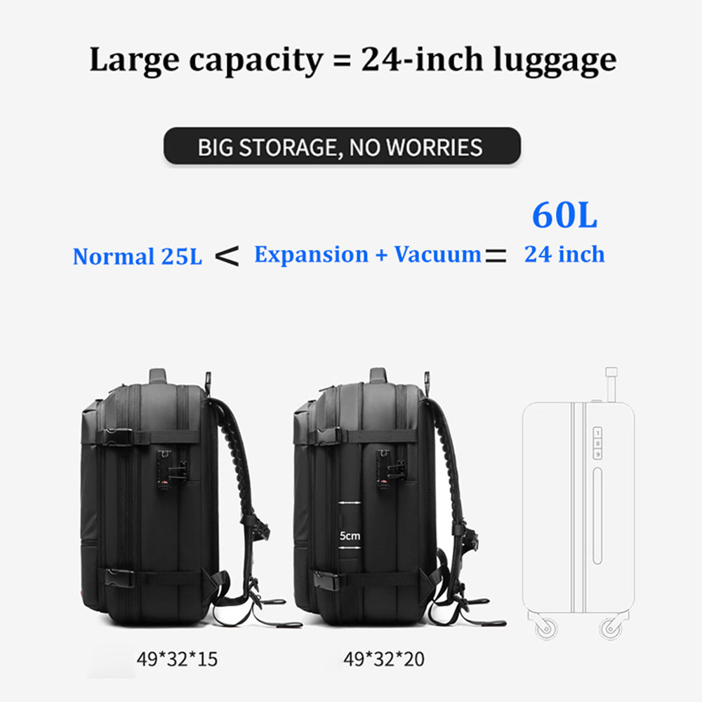Expandable Waterproof Travel Backpacks Men Business Laptop Backpack With Valve Vacuum Compression Backpack - Korvel