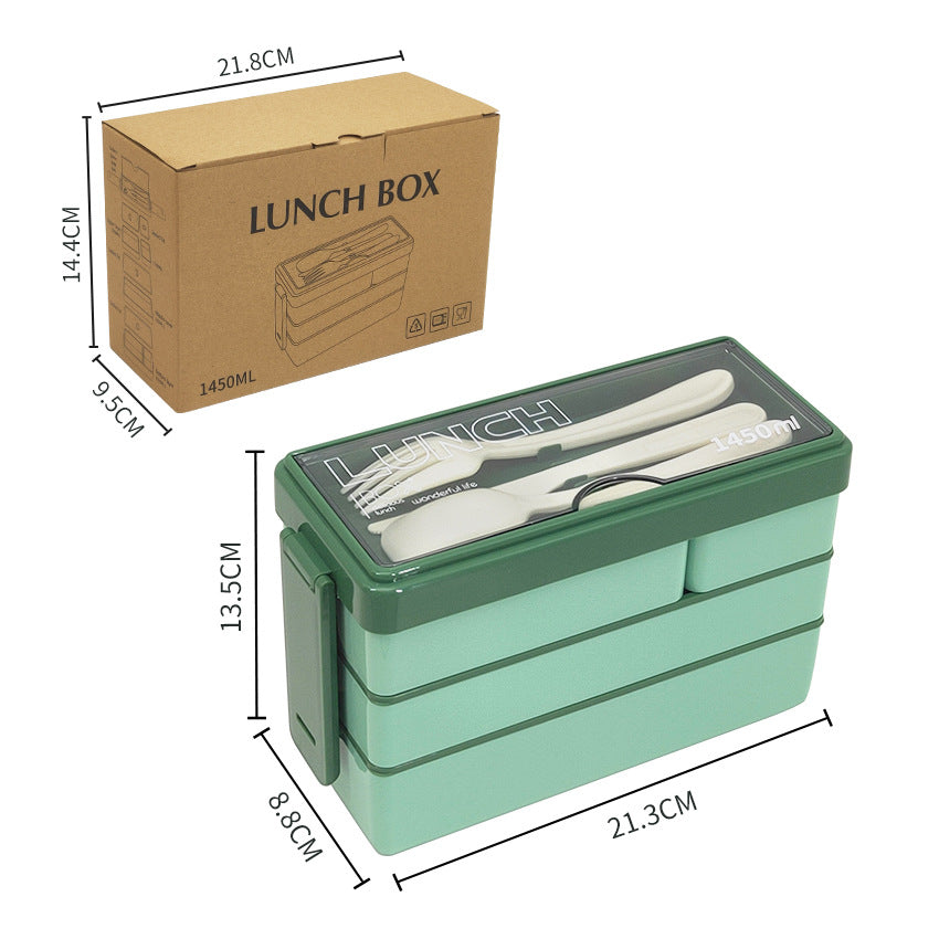 Portable microwaveable three-layer lunch box lunch box - Korvel