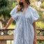 Vestido de Verano con Detalle de Smock Floral y Mangas Abullonadas