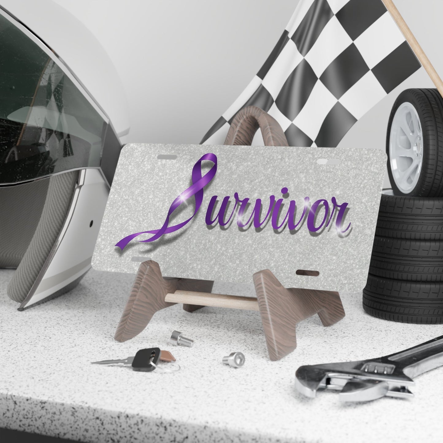 Plaque de voiture de sensibilisation à l'épilepsie Survivor - Ruban violet