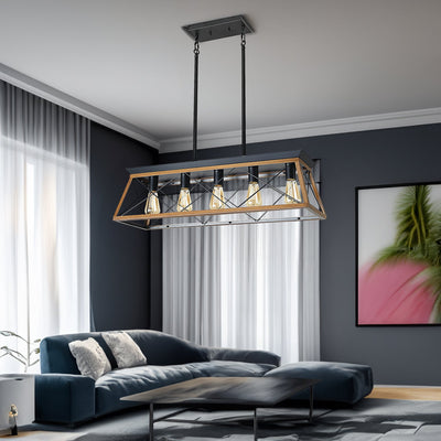 Farmhouse Chandeliers With 5 Bulbs For Dining Room Walnut - Korvel