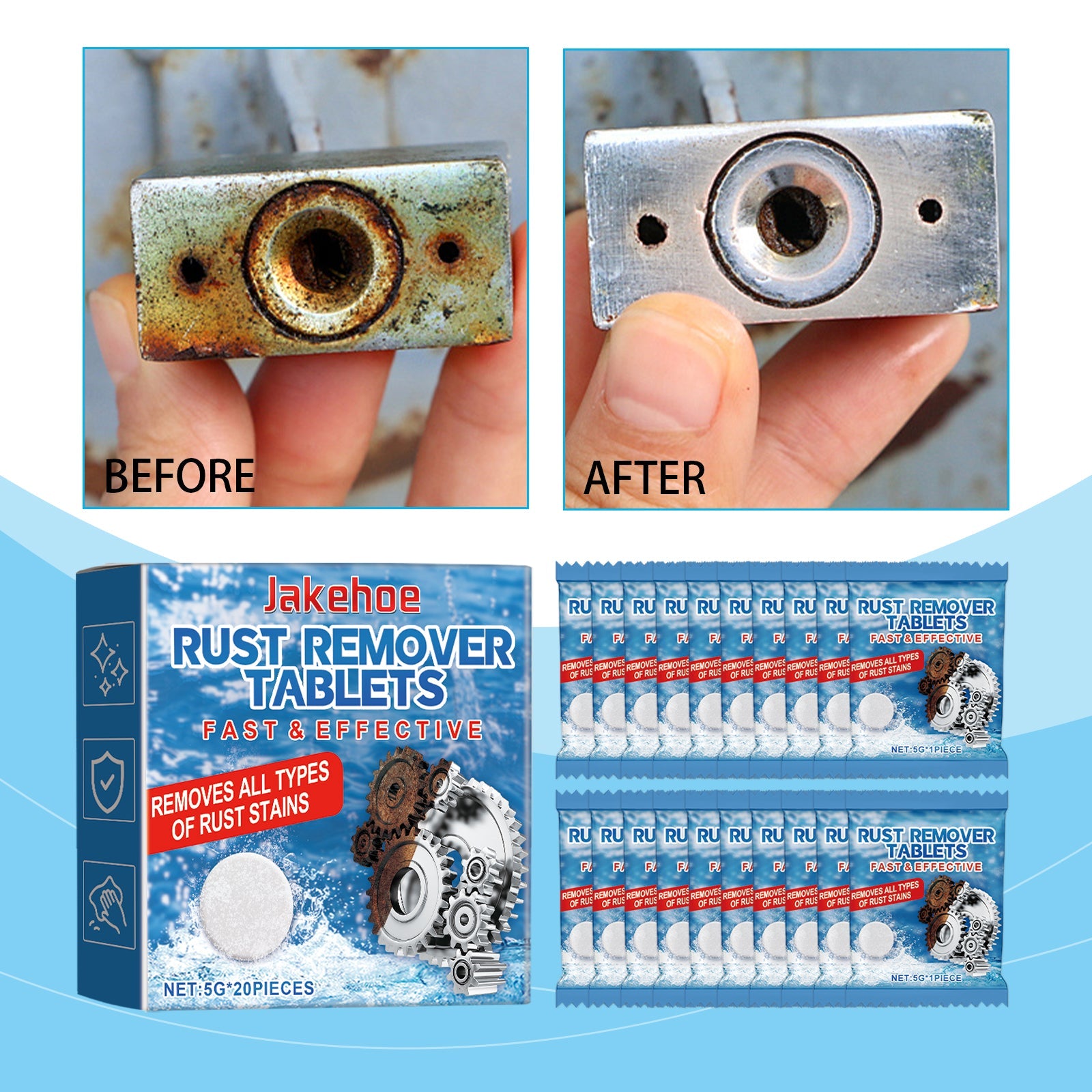 Rust Cleaning Effervescent Tablet, Multi-Effect Decontamination Metal Anti-Rust Home Cleaning Multi-Purpose Effervescent Tablet - Korvel