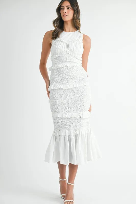 Vestido Midi de Sirena con Volantes y Fruncidos de P popcorn