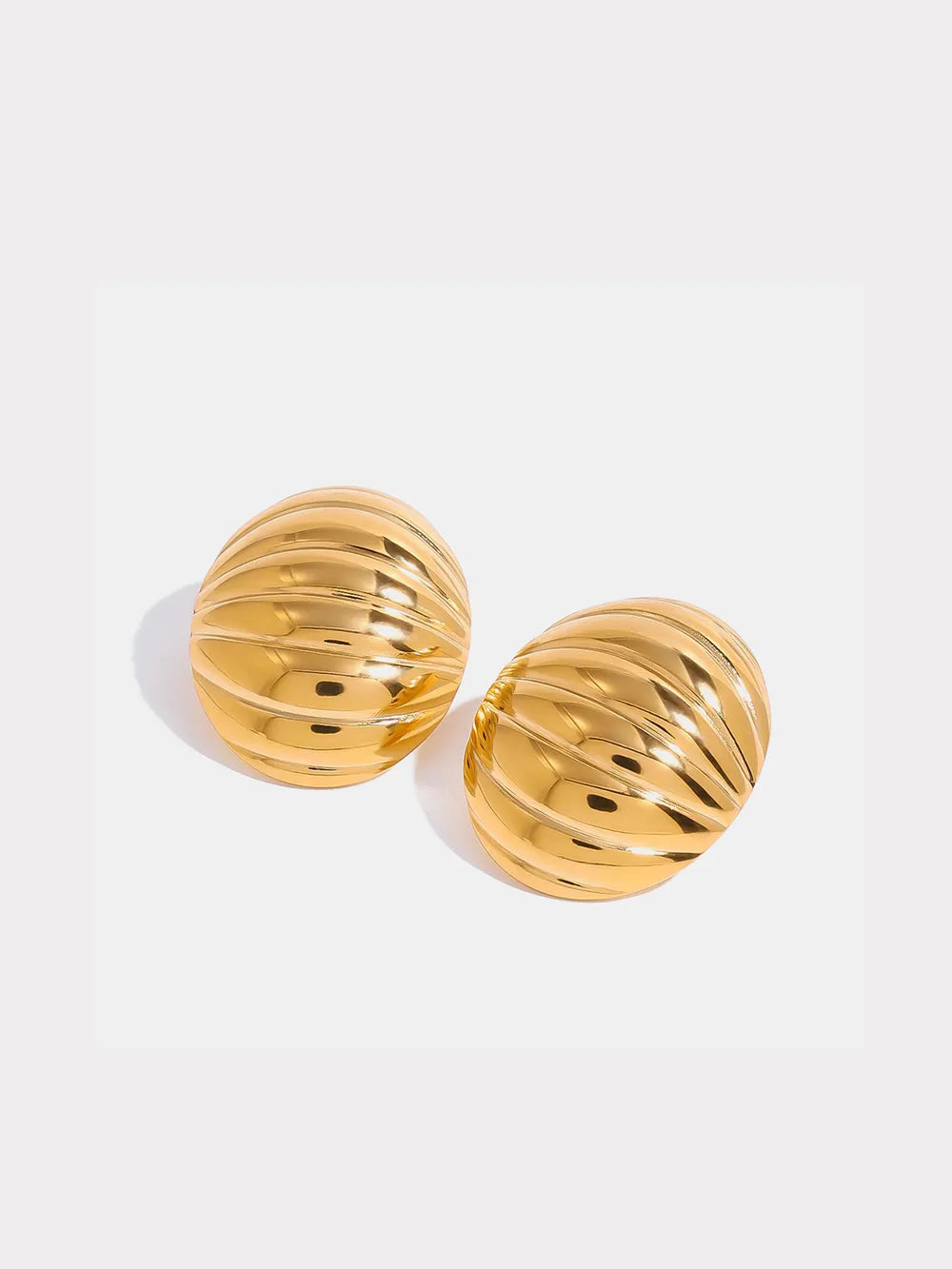 18K Gold-Plated Stainless Steel Ribbed Earrings - Korvel