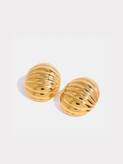 18K Gold-Plated Stainless Steel Ribbed Earrings - Korvel
