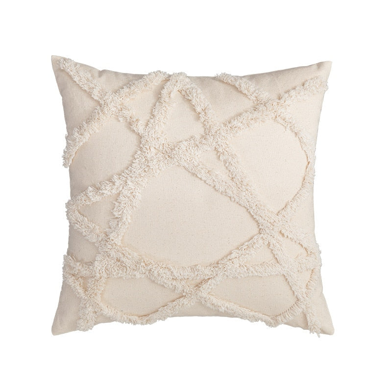 Tassels Cushion Cover 45x45cm Beige White Pillow Covers Decorative Pillow Case Square Home Boho Decor Macrame Pillowcase - Korvel