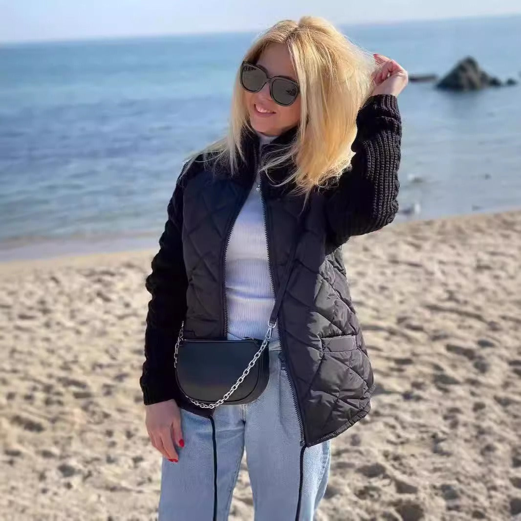 Chaqueta de algodón con cuello alzado para mujer con bolsillos de invierno