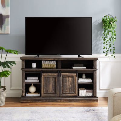 Mid Century Style Sliding Door TV Table with Storage Cabinet