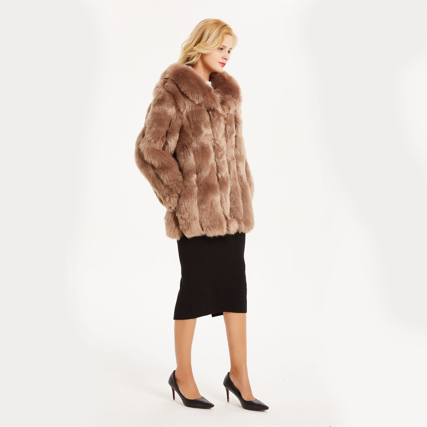 Stylish Fox-Fur Lapel Coat for Women