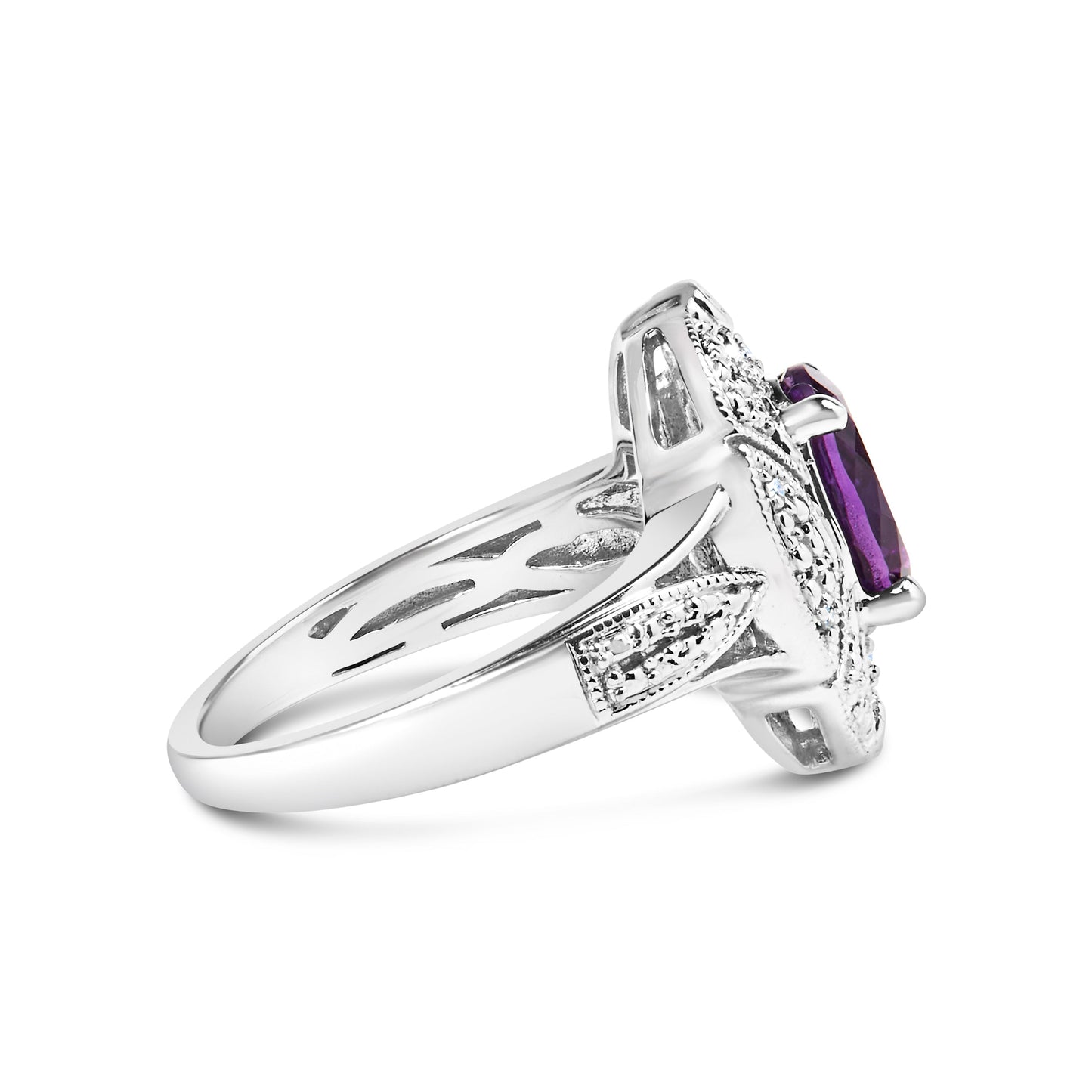 Bague cocktail en argent sterling .925 Art Déco avec améthyste violette - Taille 6