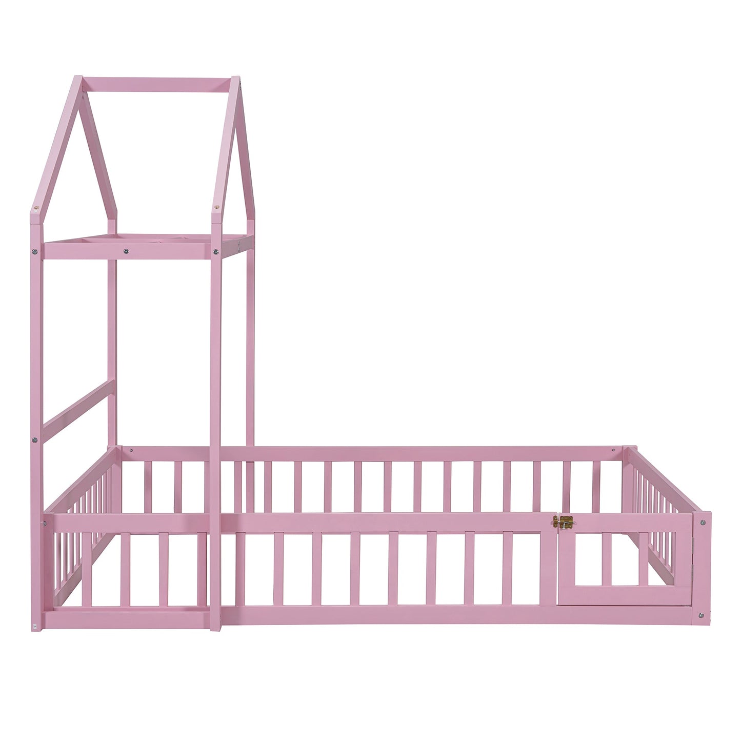 Wooden Full Size Children's Bed with Detachable Headboard and Integrated Clothes Drying Rack, Pink - Korvel