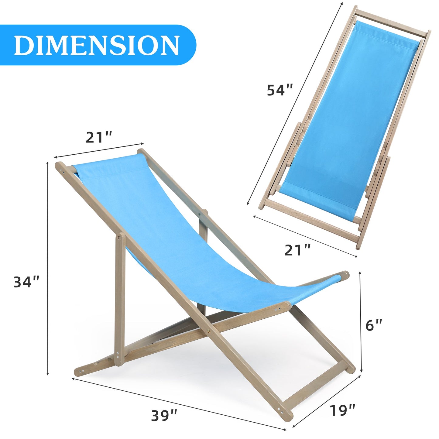 Beach Sling Patio Chair Set of 2,Wooden Folding Outdoor Chairs for Outside 3 Level Height Adjustable, Portable Reclining Beach C - Korvel