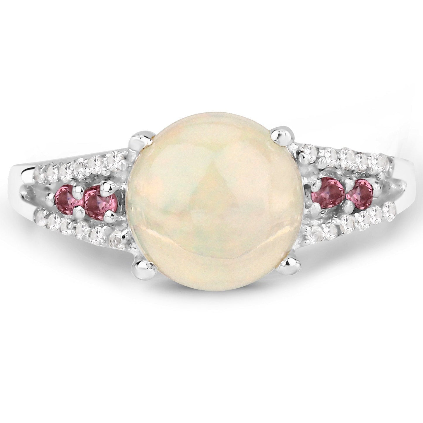 Bague en Opale Éthiopienne de 2,05 Carats et Tourmaline Rose en Argent Sterling