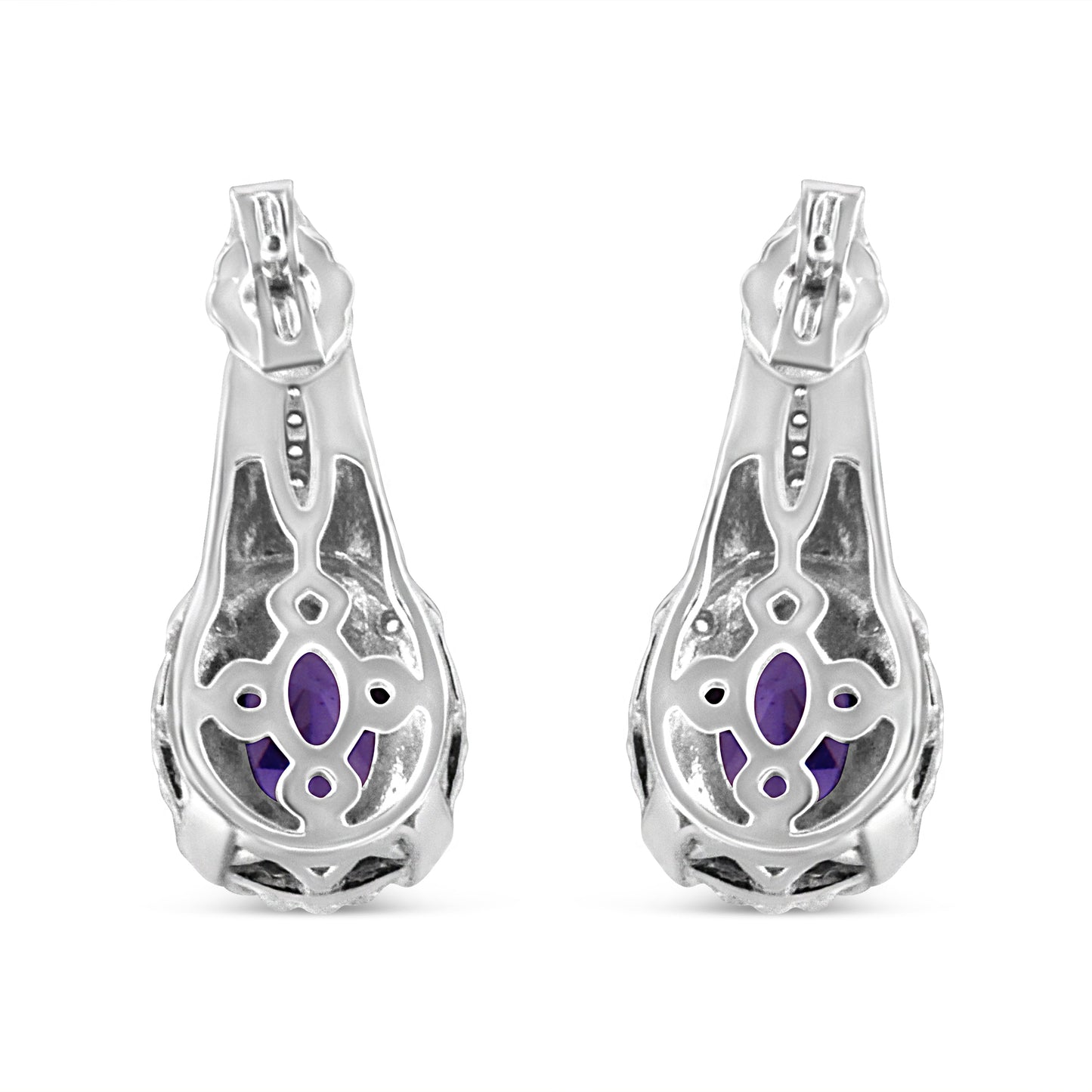 Boucles d'oreilles en argent sterling .925 avec améthyste naturelle ovale et accents de diamant