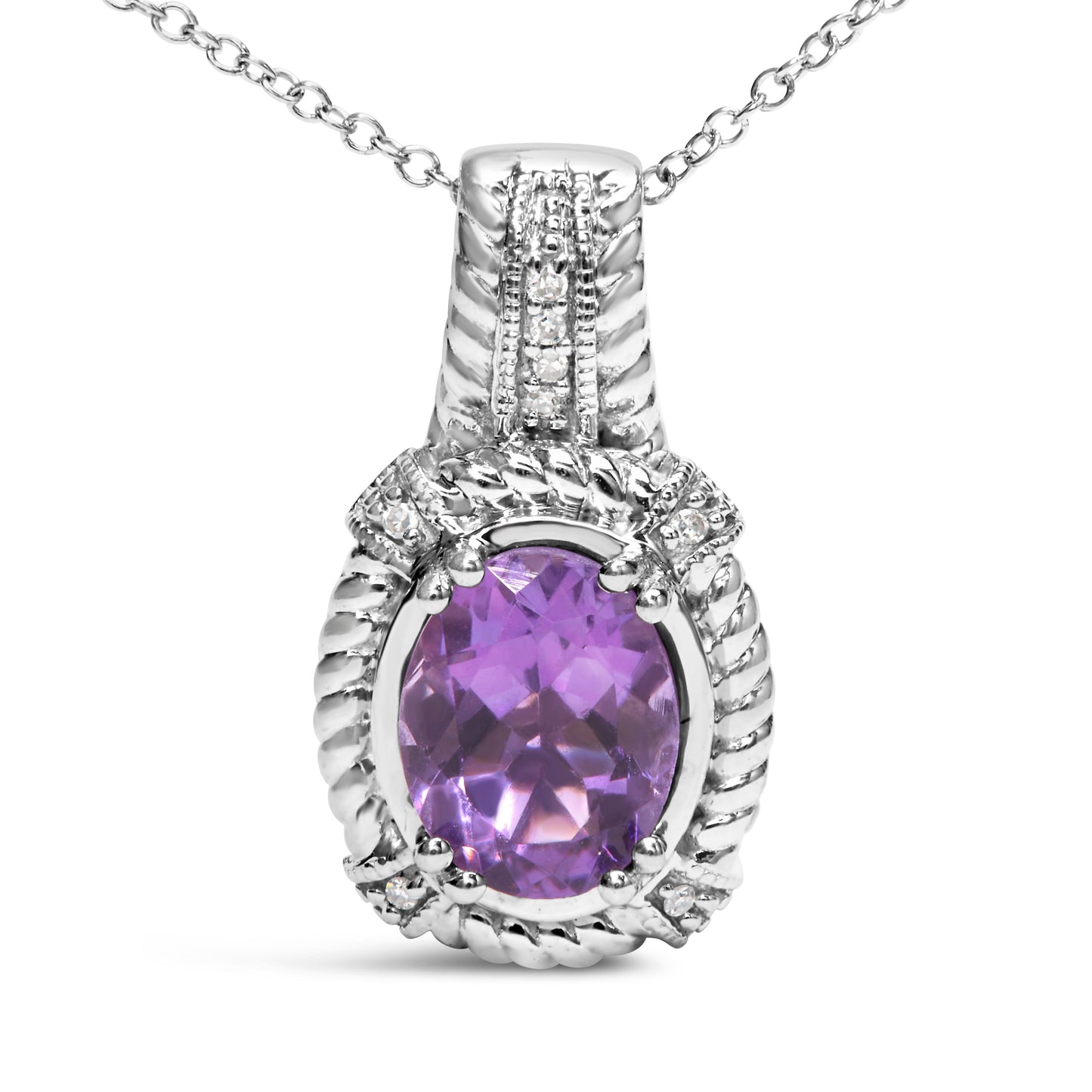 Collar de Colgante de Amatista y Diamante en Plata de Ley .925