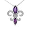 Collar con colgante de flor de lis de plata esterlina .925, amatista púrpura y diamantes