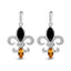 Boucles d'oreilles pendantes en argent sterling .925 avec fleur de lys, onyx et citrine