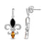 Boucles d'oreilles pendantes en argent sterling .925 avec fleur de lys, onyx et citrine